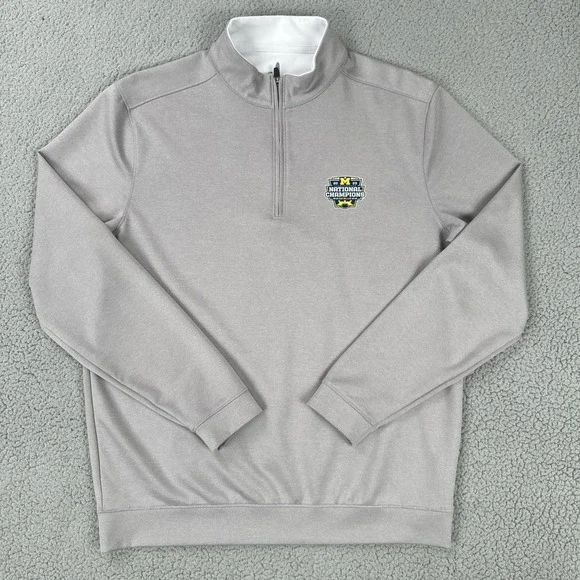 Johnnie-O Michigan Wolverines 2023 National Champs 1/4 Zip Men Medium Grey - Picture 1 of 16